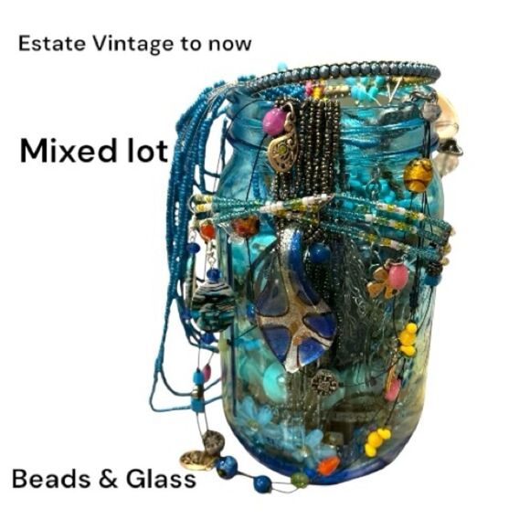 Jewelry - Estate vintage to now Jewlery mystery blue jar wearable,  craftable mix lot